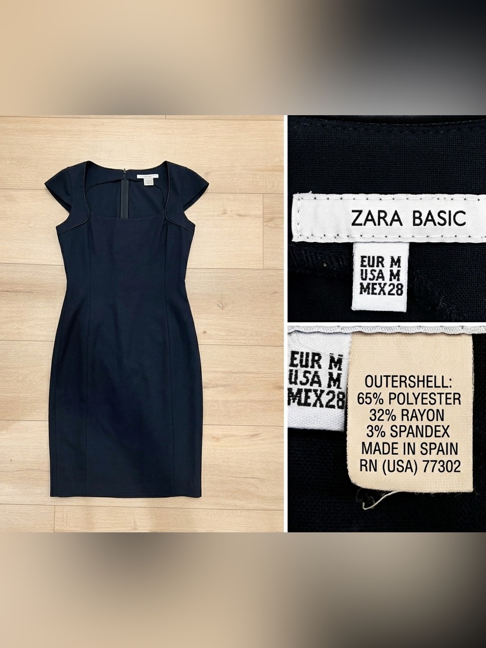 Zara Black Cap-Sleeve Midi Sheath Dress
